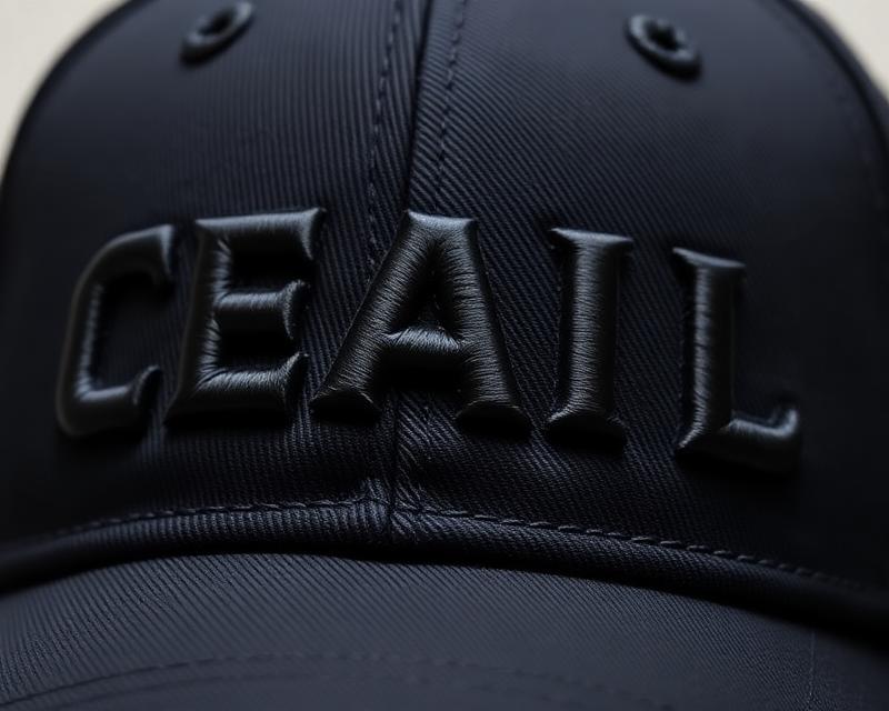 3D puff embroidered lettering on a black baseball cap