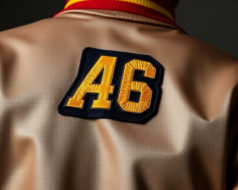 Large multi-colour embroidered patch on a varsity jacket back